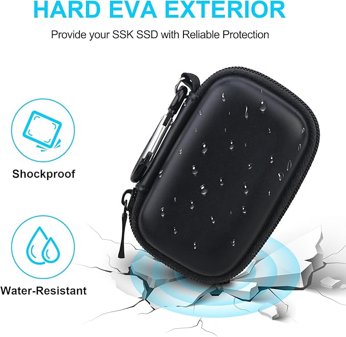 Lacdo Hard Carrying Case for SSK Portable SSD External Solid State Drives 250GB 500GB 1TB 2TB 4TB SSD External Hard Drive USB 3.2 Gen2 Hard EVA Shockproof Protective Storage Travel Bag, Black