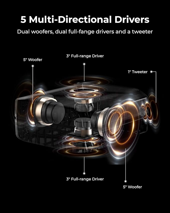 ULTIMEA Go Portable Party Speaker, 300W Wireless PartyBox with Bass Boost, RGB Light, TWS Stereo, Auracast Mode, Mic/Guitar Input, APP Control, Powerful Bluetooth Speaker for Party and Outdoor (Blue)
