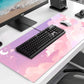 Cute Anime Cloud Desk Mat, Beautiful Pink Stitching Edge Non Slip Rubber Mouse Pad, Suitable for Female and Girl Office Decoration 35.4 x 15.7 x 0.12 Inches
