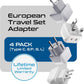 Ceptics European Plug Adapter 4 Pack Set, USA to Europe, Italy, Germany, England, Spain, Italy, Iceland, France (Type C, E/F, G, L) - for Your Cell Phones, Tablets, iPhone, Camera (CT-EU-4SET)