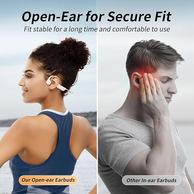 CXK Bone Conduction Earbuds,Open Ear Headphones Bluetooth 5.3, Wireless Headphones 8H Playtime, IPX6 Waterproof Sport Headphones for Sports, Peach