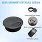 Desk Grommet 2" (50 mm), Desk Cord Hole Cover, Cable Grommet ABS Plastic, Desk Hole Grommet for Office and Home Table Cable, Detachable Adjustable Cable Cord Organizer (Black 2 Pcs)
