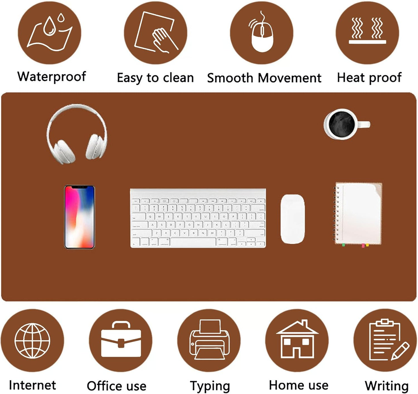 PU Leather Desk Pad Protector Gaming Mouse Pad Non Slip Desk Mat for Keyboard and Mouse Waterproof Desk Writing Pad for Office and Home Desk Accessories(Brown, 31.5 * 15.7)