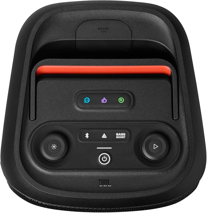 JBL PartyBox Club 120 - Portable Party Speaker with Foldable Handle, Powerful JBL Pro Sound, Futuristic lightshow, Up to 12 Hours of Play time, Splash Proof, Dual Mic & Guitar Inputs (Black)