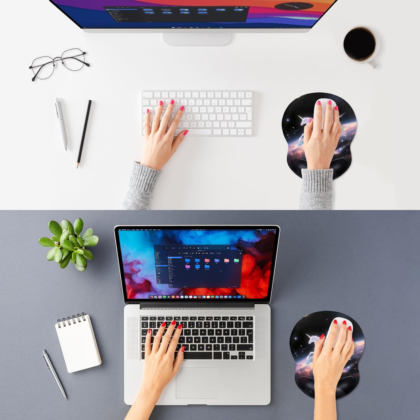 ITNRSIIET Ergonomic Mouse Pad with Comfort Gel Wrist Rest, Non-Slip PU Base, Smooth Textured Surface, Reduces Hand Fatigue & Wrist Pain, 8.7 x 7.2 Inch for Office Gaming Home, Stellar