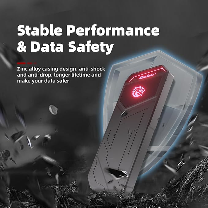 KingSpec Z5 2TB External SSD - 2100MB/s, Portable Solid State Hard Drives with RGB Light, Zinc Alloy Case, USB 3.2 Gen2x2 Interface, Compatible with Mobile Phone/PS4/Laptop/TV/PC (2TB)