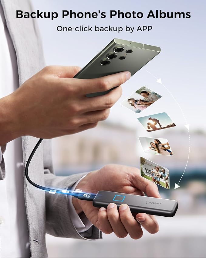 NEWQ 1TB Touch Portable SSD for USB C Device (with No-Cost APP), Backup, Encryption, Fingerprint, External SSD for iPhone 17/16/15, Android, Mac/Win, Laptop (Not for iPhones/iPad with Lightning Port)