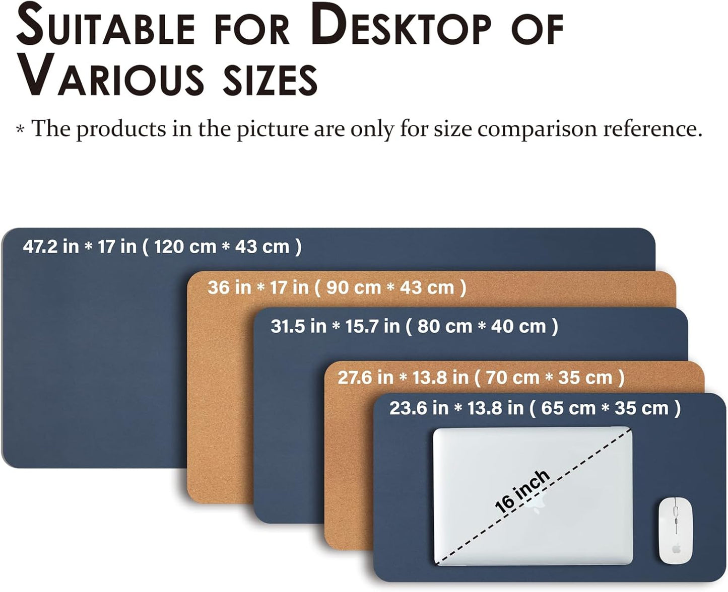 Cork Desk Mat - Small Dual-Sided Desk Pad for Office and Home - Desk Organization and Accessories - Ideal for Large Mouse Pad and Small Desk Mats on Top of Desks(Dark Blue,23.6"x 13.8")