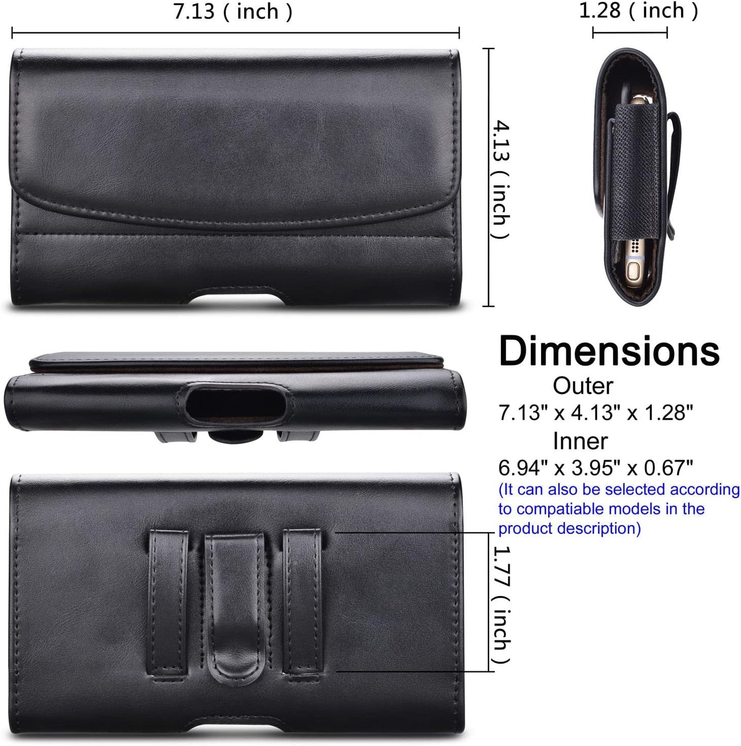 Phone Holster for Samsung Galaxy S25 S24 S23 S22 S21 Ultra S20 FE S10 S9+ S8+ Note 20 A12 A32 A52 A02S A11 A21 A51 PU Leather Cell Phone Pouch with Belt Clip Loop Card Holder,Black