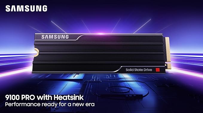 Samsung SSD 9100 PRO with Heatsink 2TB, PCIe 5.0x4 M.2 2280, Seq. Read Speeds Up to 14,700/13,400 MB/s, Best for AI Computing, Gaming, and Heavy Duty Workstations (MZ-VAP2T0CW)