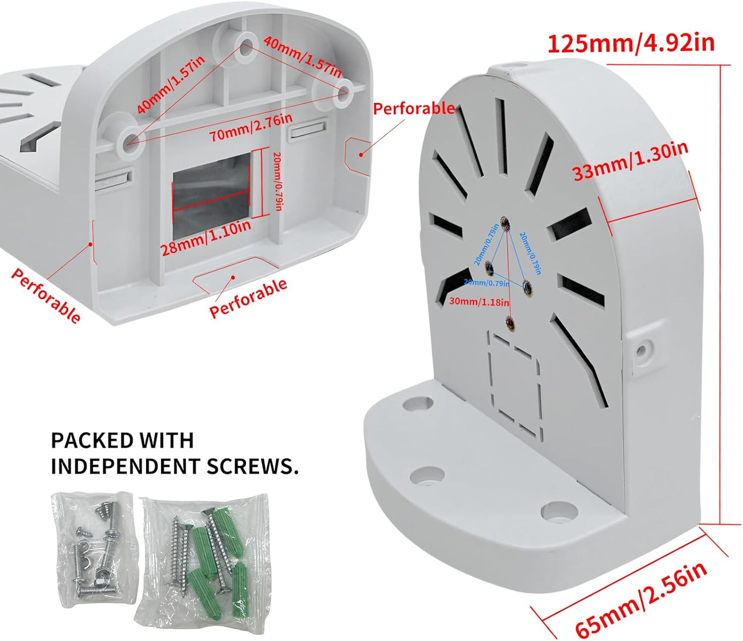 Indoor Outdoor Camera Bracket ABS Plastic Wall Mount L-Shaped Bracket for Security Dome IP Camera Mounting, Junction Box Cable Management (2.5in-SL-3PACK)