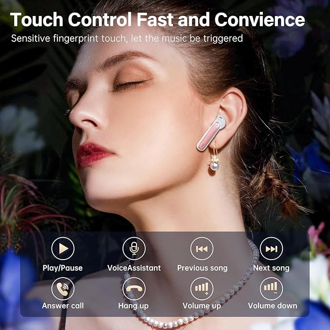 A10 Pro Wireless Earbuds Bluetooth 5.3 HiFi Stereo, 50H Playback LED Digital Display Earphones, ENC Noise Cancelling Mic, Ergonomic Sport Headphone Headset for Gym/Running/Work - Rose Gold