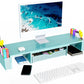 Spacrea Metal Desk Organizers and Accessories, Dual Monitor Stand Riser with Drawer and 2 Pen Holders, Desk Accessories & Workspace Desktop Organizers for Office Supplies (Blue)