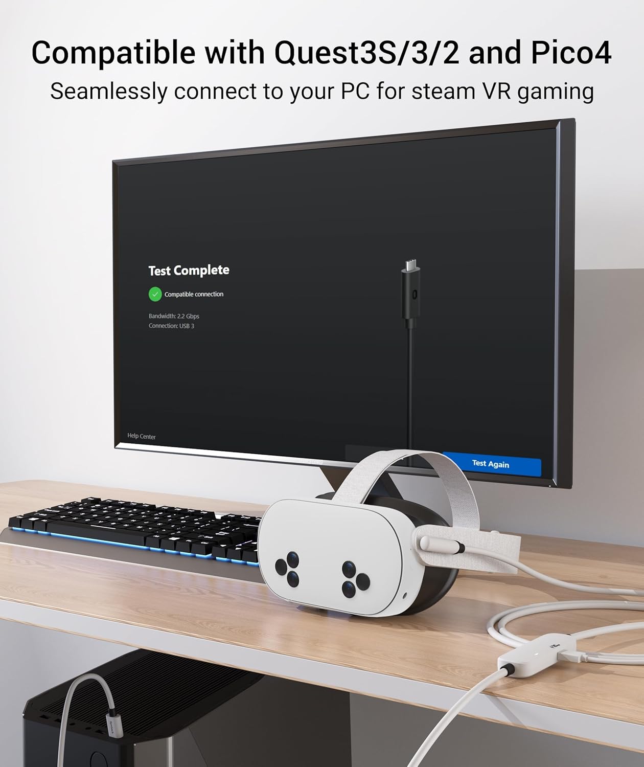 Syntech Link Cable with Charging 20FT Compatible with Oculus/Meta Quest 3S/3 Accessories, Quest2/Pro, Pico4, Next-Gen VR Cable with USB 3.0 A to C Adapter for SteamVR, Charge & Link Simultaneously