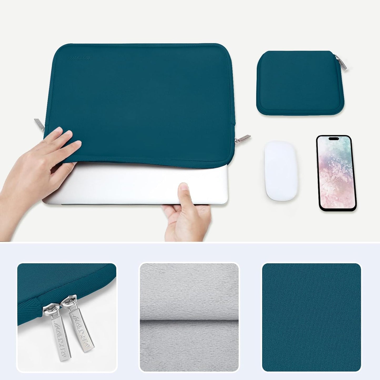 MOSISO Laptop Case 16 inch, 15-15.6 inch Laptop Sleeve Bag Compatible with MacBook Pro 16 inch, HP, Acer, Dell, Lenovo, ASUS Notebook, Neoprene Computer Sleeve Bag with Small Case, Deep Teal