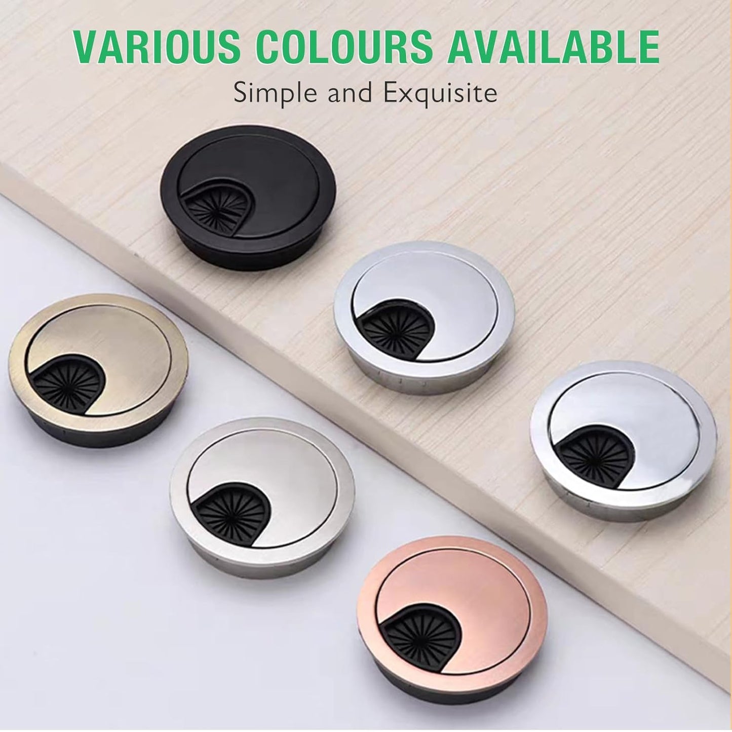 2 Pcs Desk Grommet 2-3/8" / 60 mm, Desk Cord Hole Cover, Cable Grommet Metal Zinc Alloy Materilal, Desk Hole Grommet for Home & Office Pc, Detachable Cable Cord Organizer-Flat Black