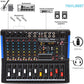 Pyle 8-Channel Bluetooth Studio Audio Mixer- DJ Sound Controller Interface w/ USB Drive for PC Recording Input, XLR Microphone Jack, 48V Power, RCA Input/Output for Professional & Beginners- PMXU88BT