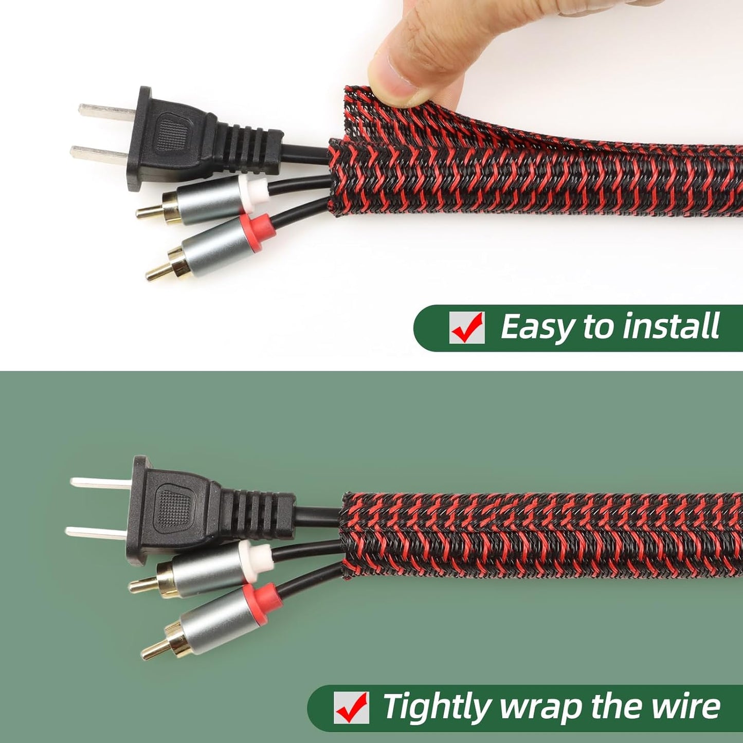 Split Wire Loom Tubing, Cable Protector Sleeve, Braided Cable Management for TV/Computer/Home Theater/Engine Bay, Cord Protectors from Pets No Chew (Red and Black, 1"-10ft)
