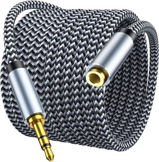 Aux Extension Cord 15ft, 3.5mm 1/8 Aux Stereo Audio Cable Male to Female Stereo Audio Extension Adapter Cable Nylon Braided Male to Female AUX Cord Compatible Phones, Headphones,Speakers, PC