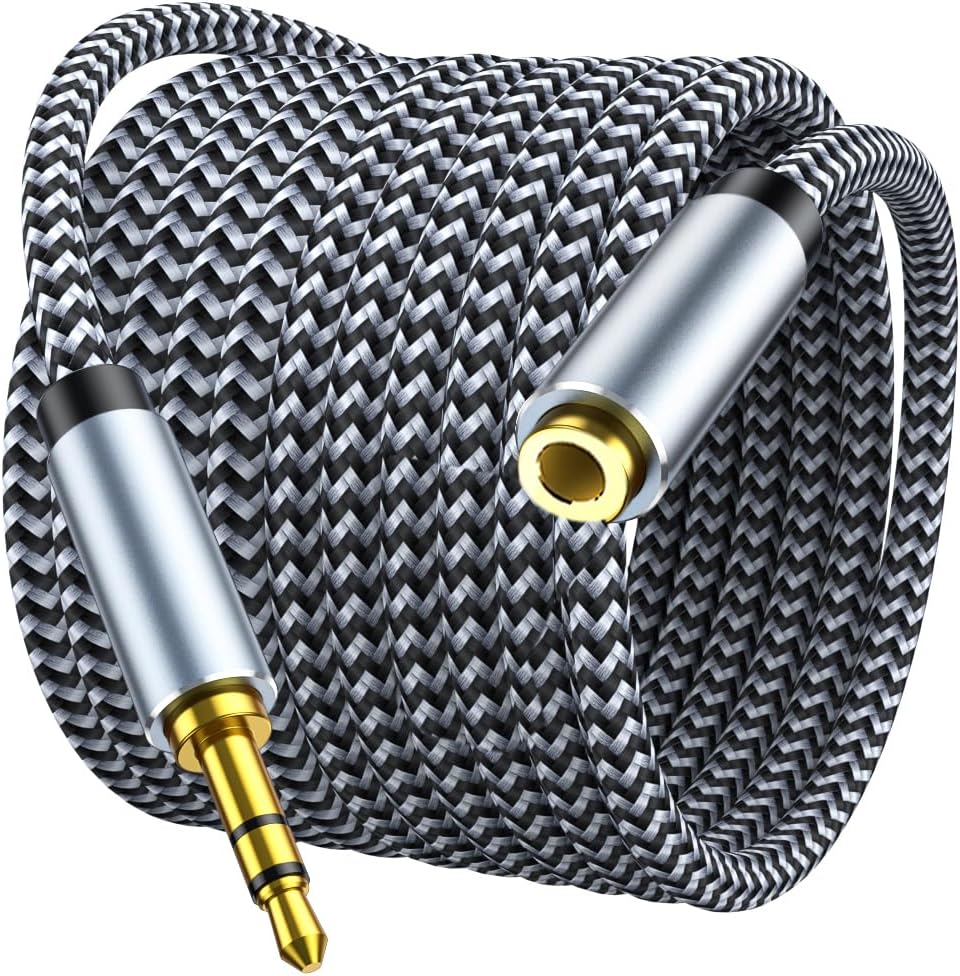 3.5mm Headphone Extension Cable 20ft, Nylon Braided Aux Cord Extender for Smartphones, Tablets, Media Players (No Mic Support)