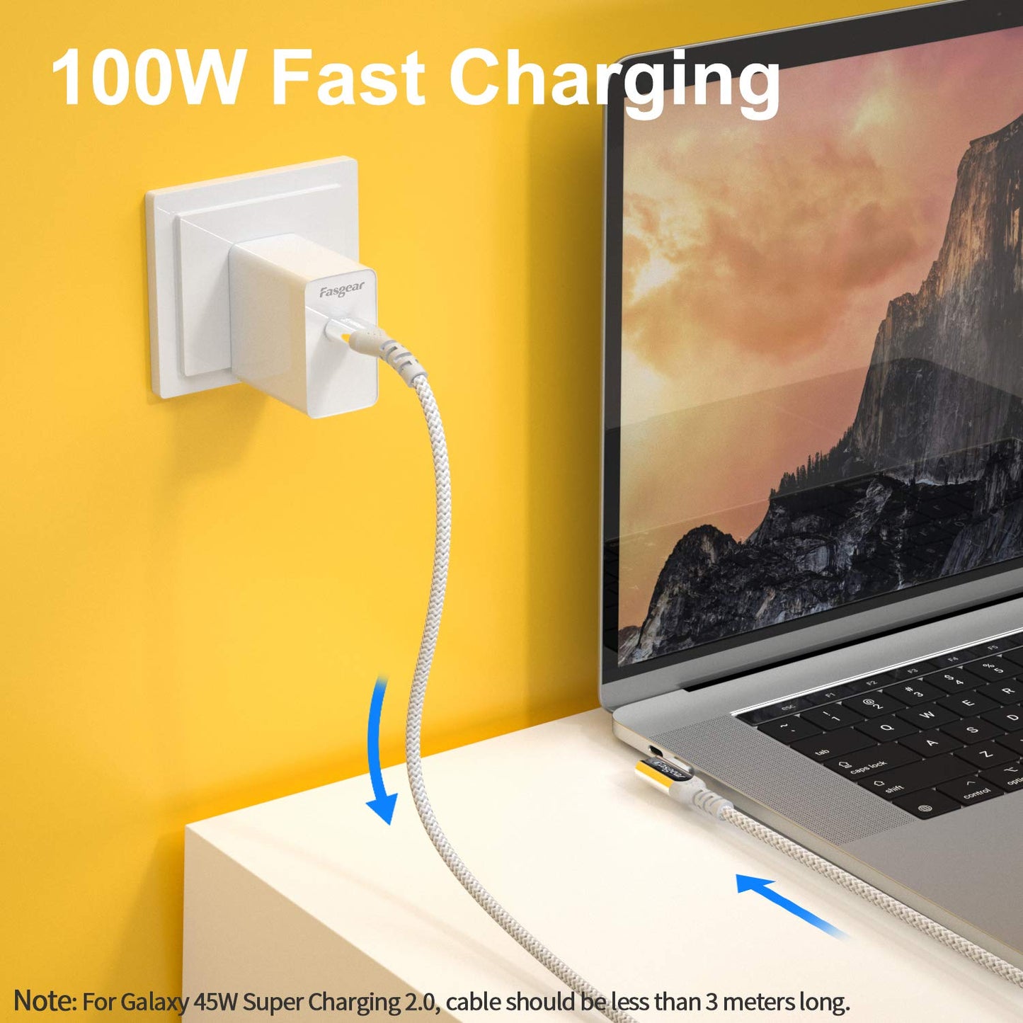 Fasgear 100W USB C to Type C 90 Degree Cable 3ft, USB 3.1 Gen 2 10Gbps Data 5A Power Delivery (PD) with E-Marker Compatible for Link,VR Headset,PD Docking Station,HHD,MacBook,4K Displays Grey