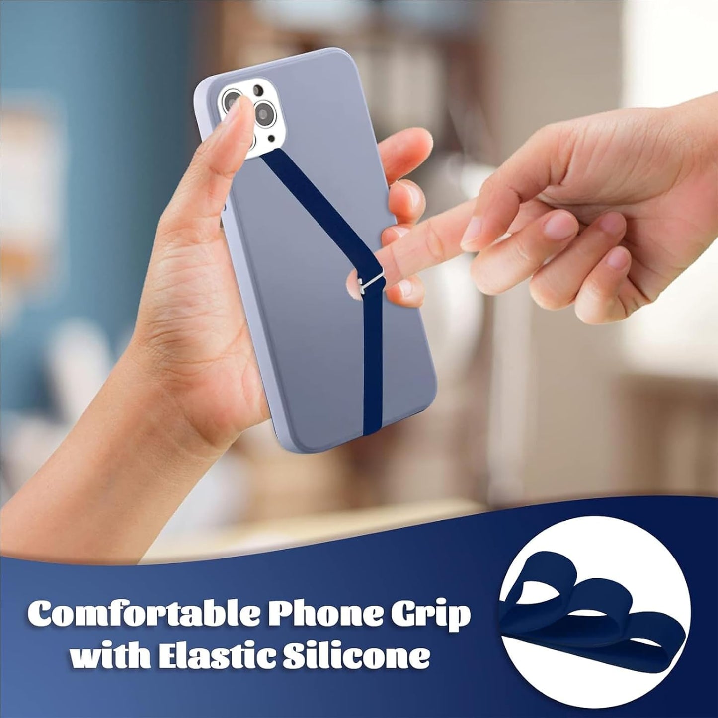 TEAMOLA 3pcs Silicone Phone Grip Holder Strap for iPhone 17/17 Pro/16/16 Pro & Samsung Galaxy S25/S24/S23 - Anti-Slip Finger Loop for Case, Universal Phone Loops for Back of Cell Phones(230, 3 Navy)