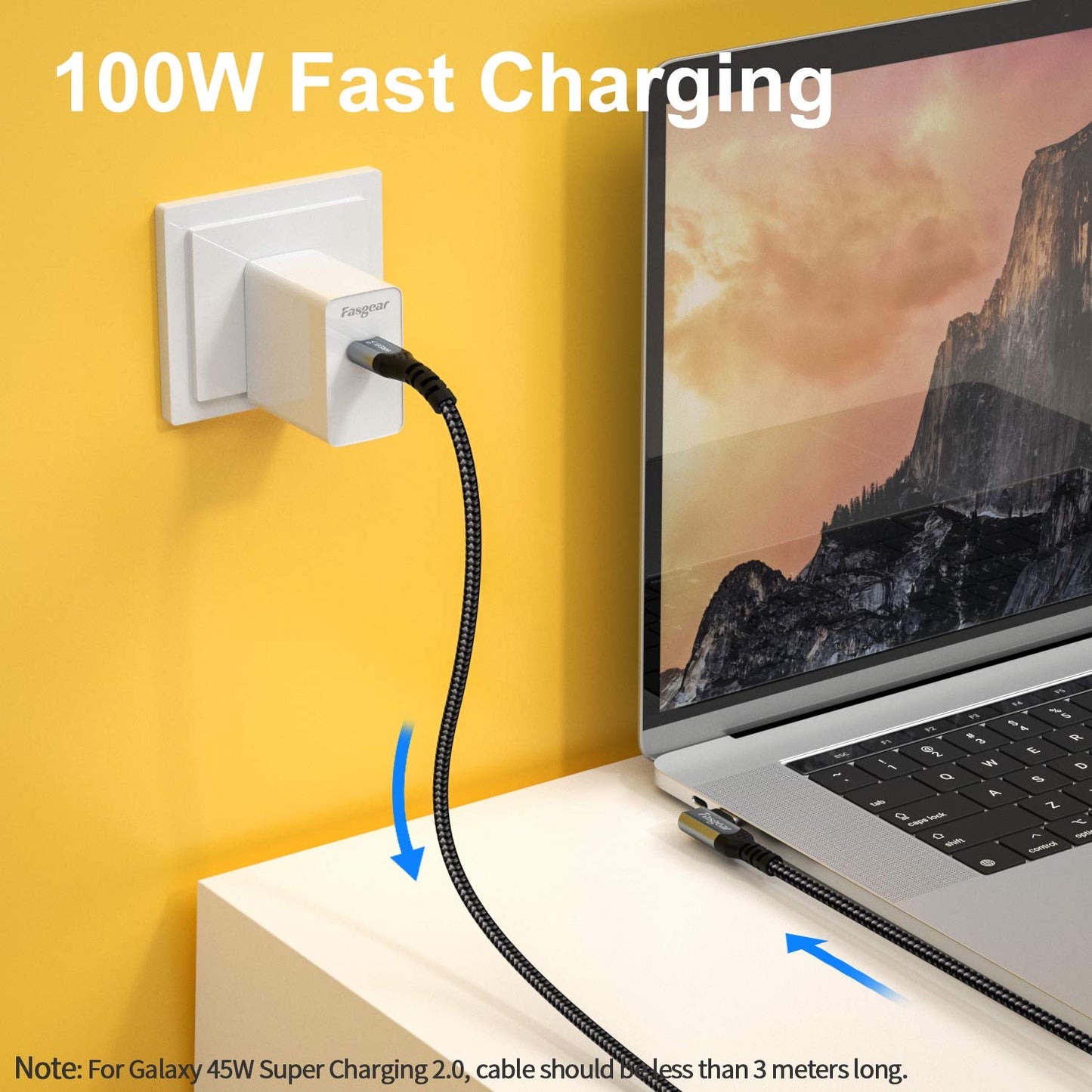 Fasgear USB-C to USB C Cable 100W Power Delivery 3ft 90 Degree Type C 3.1 Gen 2 Cord 10Gbps Data Sync 5A PD Fast Charge Cord with E-Marker Chip Compatible for MacBook,Pixelbook,Galaxy S20,SSD (Black)
