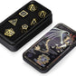 DNDND Metal Dice Set D&D, 7 die Metallic Polyhedral Dice Set with Gift Metal Box and Gold Number for DND Dungeons and Dragons Role Playing Games (Black and Gold)
