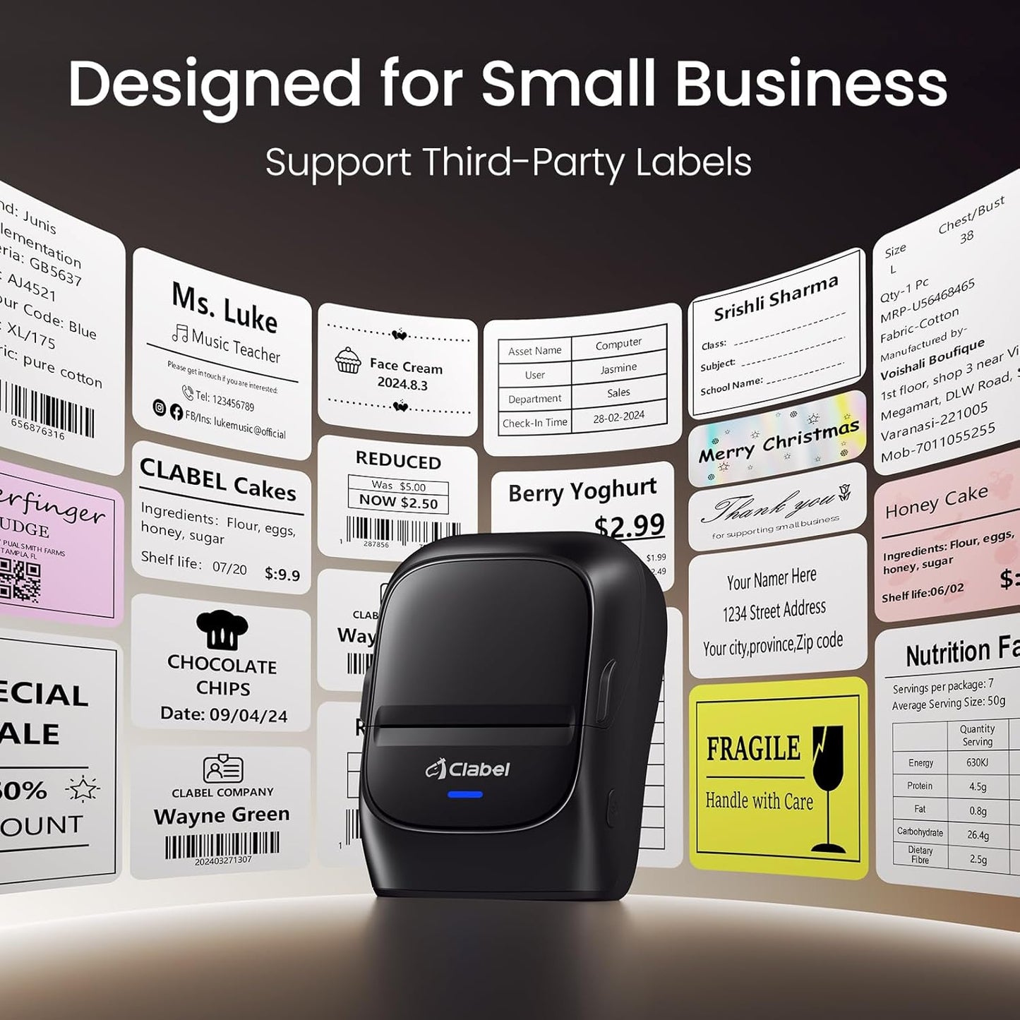 CLABEL 221B Label Maker Machine with Tape, 2 Inch Thermal Label Printer, Portable Bluetooth Sticker Maker Machine Barcode Labeler Compatible with Phone & PC for Small Business Retail Office