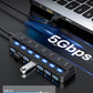 USB Hub 7 Port,USB 3.0 Hub Splitter with Individual On/Off LED Switches, USB Hub for PC 5Gbps HighSpeed Data for Laptop, MacBook, Mac Pro, Mac mini, iMac, Surface Pro and More