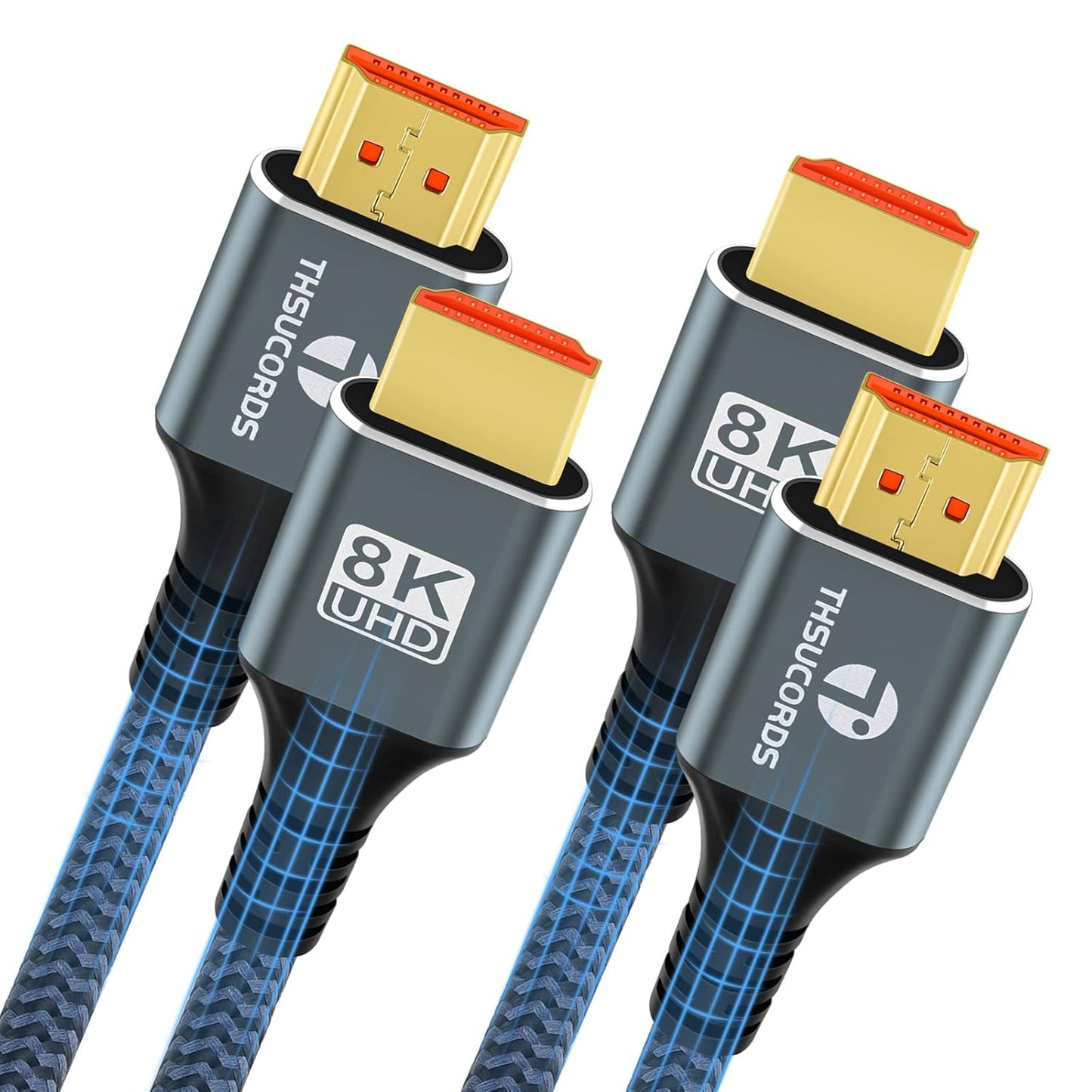 8K 4K HDMI Cable 3.3FT 2 Pack, High Speed Braided HDMI to HDMI 2.1 Cord Supports 8K@60Hz, 4K@120Hz 144Hz 48Gbps Compatible with Roku TV/PS5/HDTV/Blu-ray