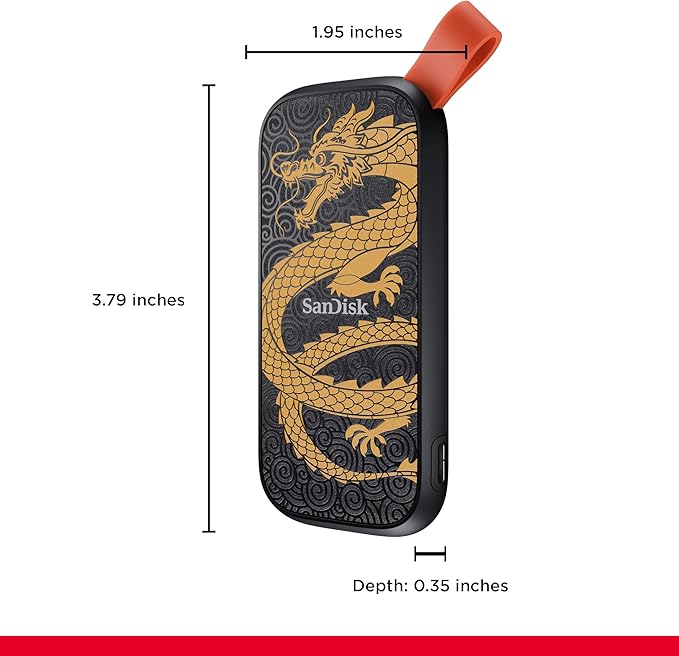 SANDISK 1TB Portable SSD, Dragon Edition - Up to 800MB/s, USB-C, USB 3.2 Gen 2, Updated Firmware - External Solid State Drive - ‎SDSSDE30-1T00-GD25