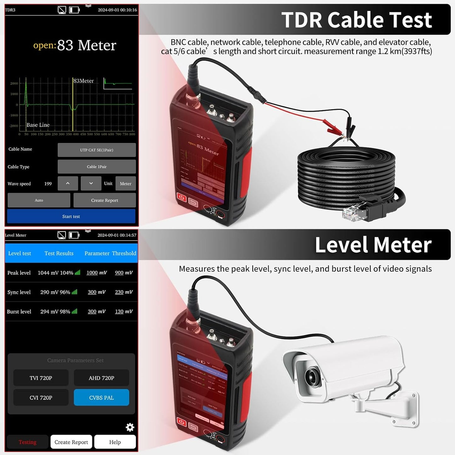 Multifunction RJ45 Network Caber Tester,Full Features UTP Cable Tester Cable Tracer,4" IPS Touch Screen Support TDR,DMM, VFL,OPM, POE++ Detect,Level Meter,Network Tools,RJ45 TDR, Cable Length,NCV