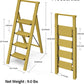 Taranta 4 Step Ladder, Lightweight Aluminum Step Stool with Convenient Handgrip, Folding Ladder with Anti-Slip Pedals, 330lbs Capacity Stepladder for Home, Office, Kitchen - Twilight Yellow