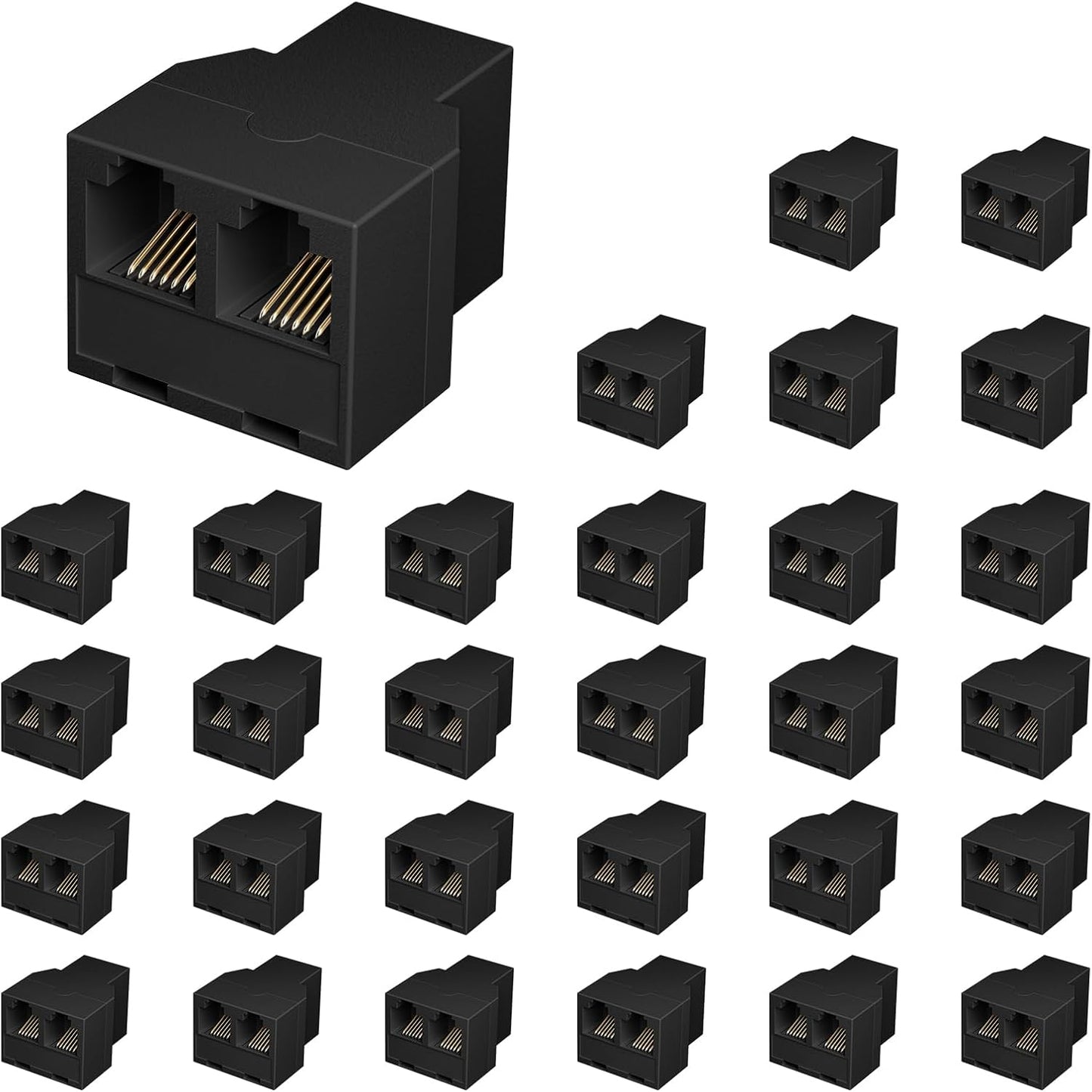 Uvital RJ12 6P6C 3 Female Telephone Line Splitters, Phone Jack Splitter, Telephone Landline Cable Connector and Separator(Black, 30 Pack)
