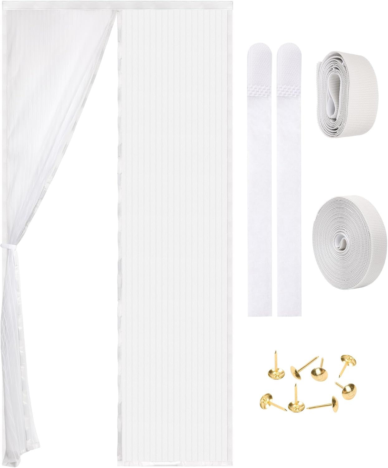 Magnetic Screen Door - Self Sealing, Heavy Duty, Hands Free Mesh Partition Keeps Bugs Out Let Breeze in- Pet and Kid Friendly - Keep Open Feature (White, Fit Door Size 36 x 96 Inch)