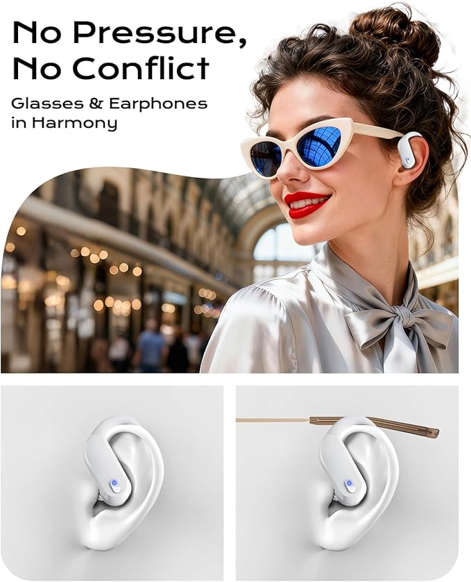 Bluetooth Earbuds with Ear Hooks, Wireless Sport Headphones with LED Display Charging Case, HiFi Stereo, Noise Cancelling, IPX7 Waterproof, in-Ear Workout Earphones with Mic-Pearly