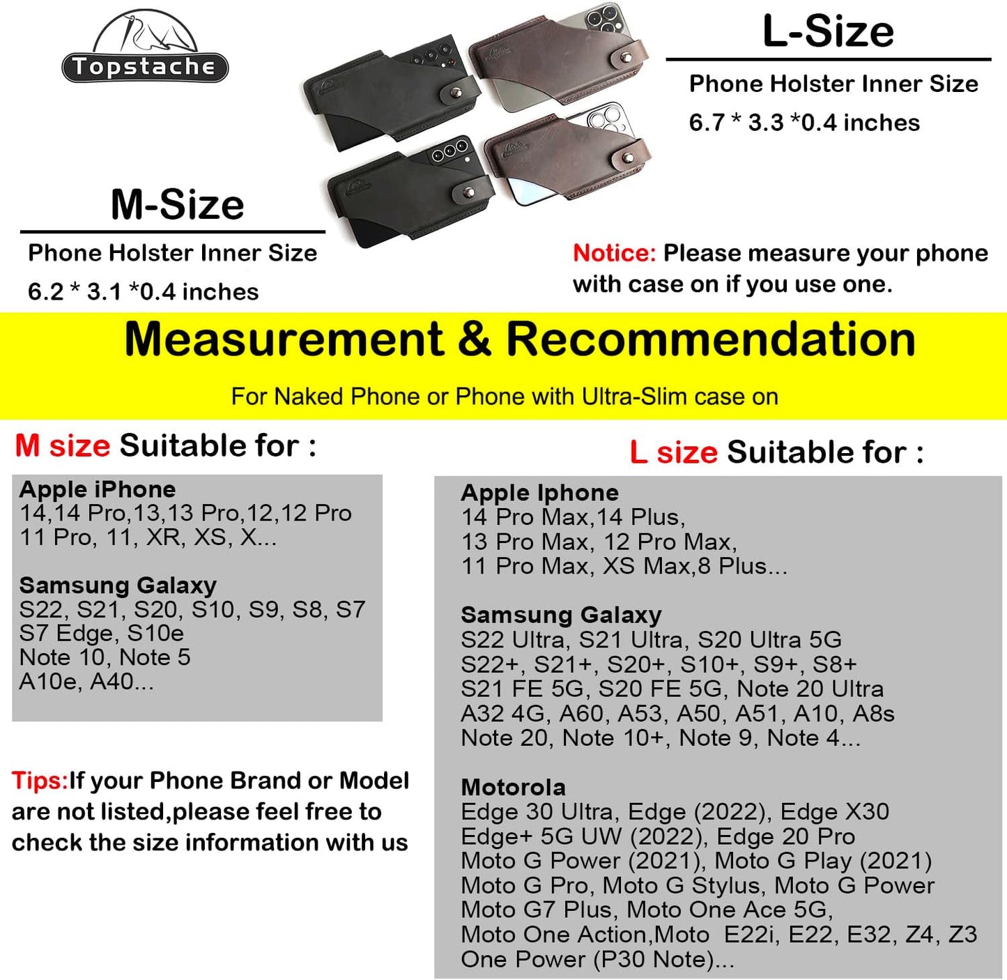 Topstache Leather Phone Holster - Magnetic Clip Case for iPhone & Samsung, Dark Brown