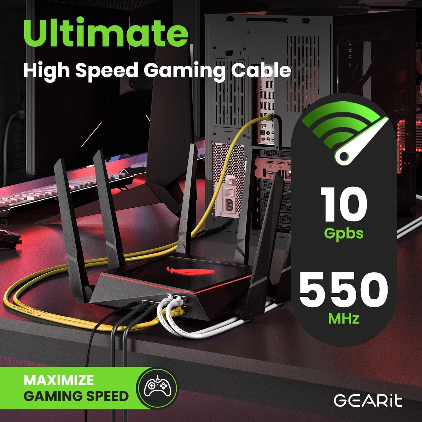 GearIT Cat 6 Ethernet Cable (10-Pack 15 Feet) Cat6 Network Patch, 10Gbps, RJ45, Snagless Cord, Gold-Plated Connectors, Internet for PC, TV, Tablet, Router, Printer, Servers, IT Data Center - Yellow