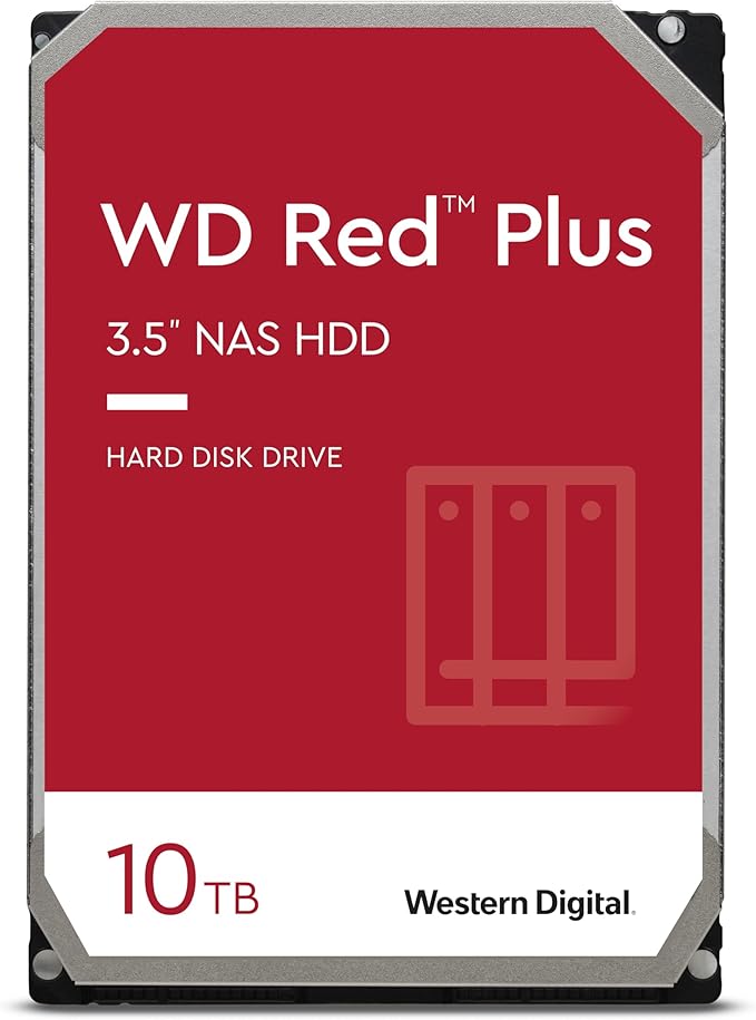 Western Digital 10TB WD Red Plus NAS Internal Hard Drive HDD - 5400 RPM, SATA 6 Gb/s, CMR, 256 MB Cache, 3.5" - WD101EFAX