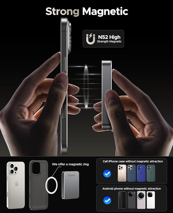 ORICO 480GB Magnetic Portable SSD, Metal Body, 4K 120 fps ProRes HDR Record and Store, Up to 460MB/s, USB C&A 2 in 1 Cable, External SSD Compatible with iPhone 16 Pro Max, Tablet, Computer - K5PLUS