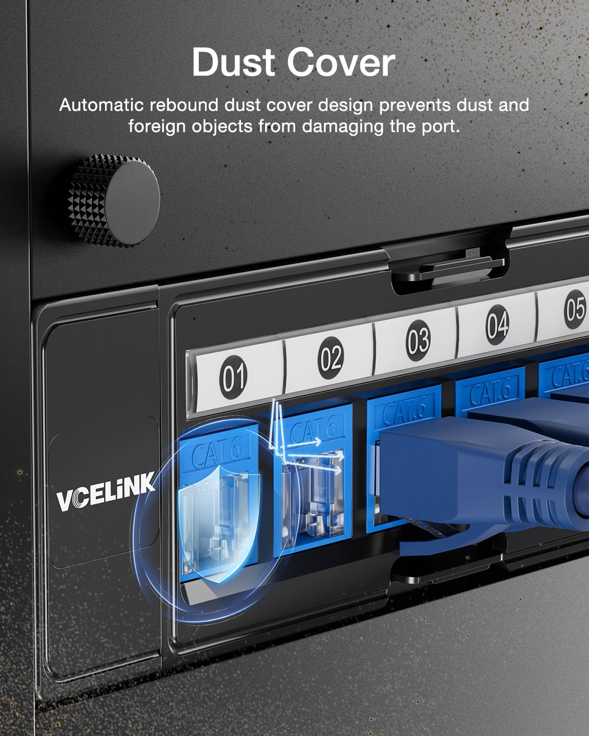 VCELINK RJ45 Cat6 Keystone Jacks with Dust Cover, Dust-Proof Keystone Jacks, Slim Profile 25-Pack, 90-Degree Punch Down Ethernet Modular Jacks, UTP Keystone Jack Adapter, Blue
