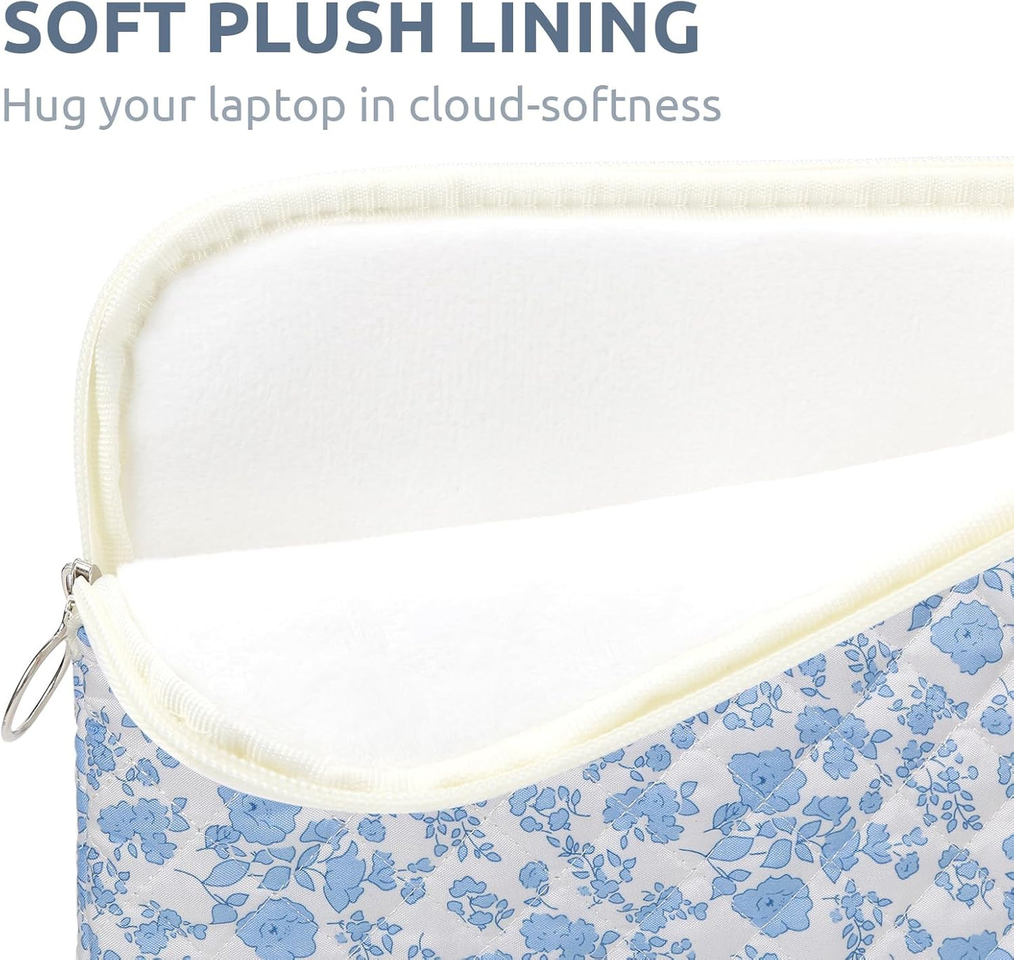 Puffy Laptop Sleeve 13-15.6 Inch Cute Quilted Laptop Protective Case Padded Floral Computer Sleeve for MacBook (B-Blue, 15 Inch)