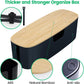 Large Cable Management Box - Cord Organize Box with Bamboo lid for Safe Home & Office, Cord Hider for Power Strip Under Desk, Cover TV Wires, Child & Pet Proof Cord Box, Black
