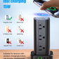 Tower Power Strip with 15W Wireless Charger, 6FT Flat Plug Extension Cord with Multiple Outlets, 12 AC Outlets, 4 USB Ports (2 USB C) Charging Station Surge Protector for Office Home Dorm Room (Black)