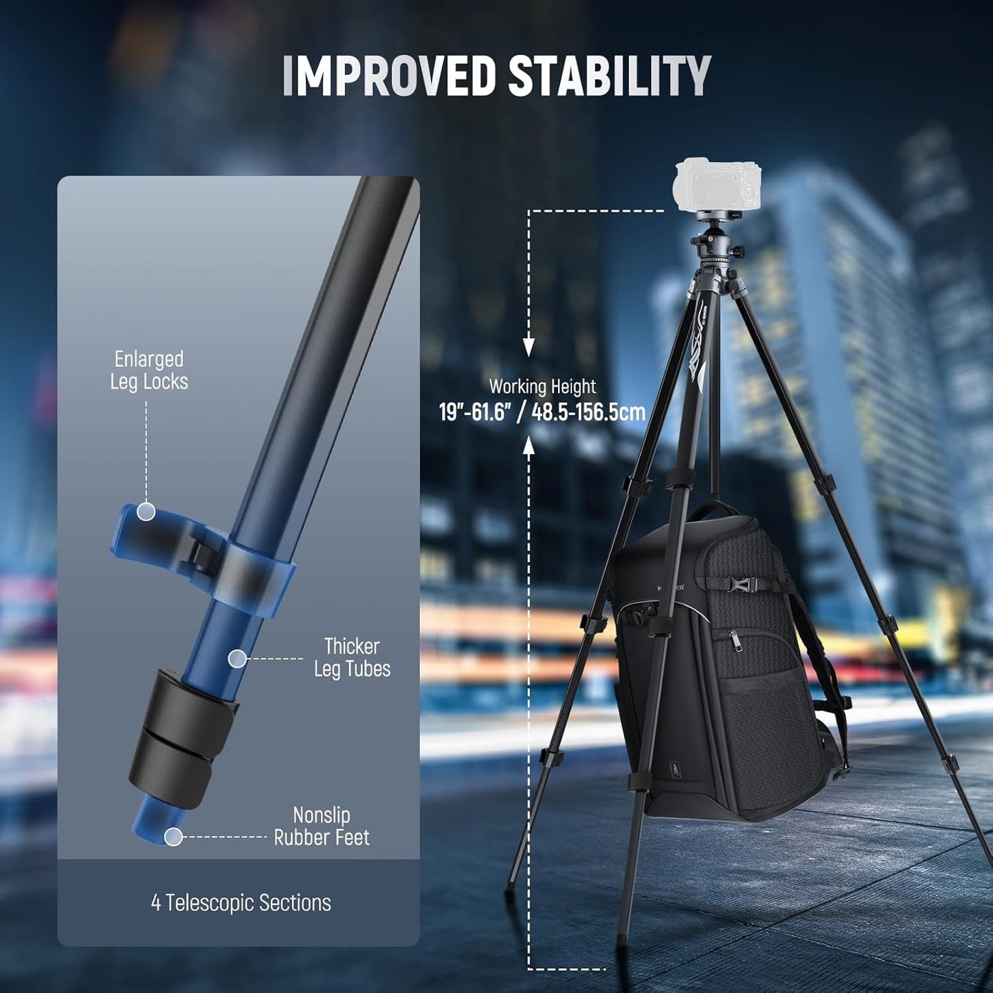 NEEWER LITETRIP LT07 61" Aluminum Travel Camera Tripod, Portable Stand with Ball Head Dual Axis Cell Phone Holder Arca QR Plate Compatible with iPhone Peak Design V3 for Video Recording, Max Load 22lb