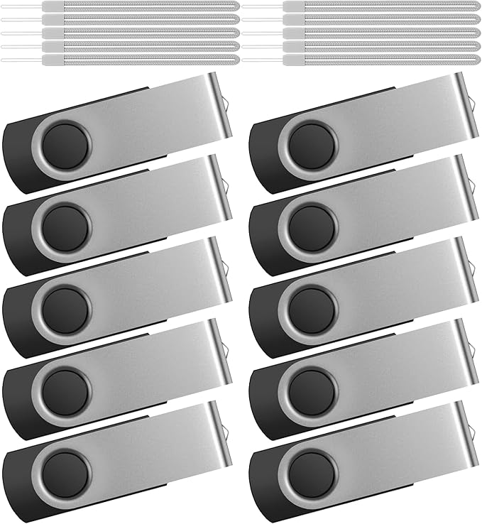Kepmem 4GB USB Flash Drive Bulk 10 Pack 4 GB Thumb Drives Swivel USB Memory Stick 2.0 Portable Pendrive 4 Giga Silver Jump Drive Multipack Zip Drive Computer Data Storage for Wedding