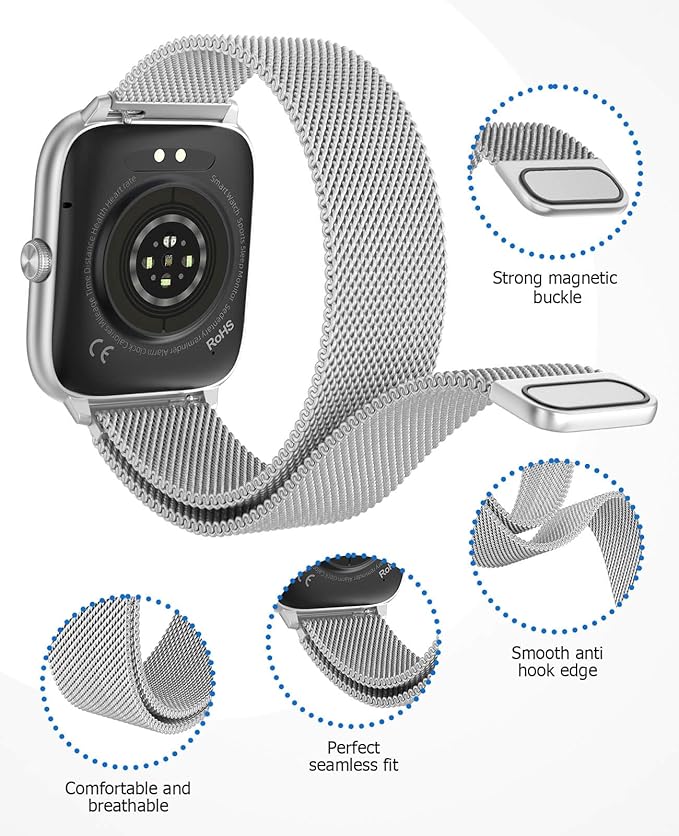 2.06" AMOLED Smart Watch with Blood Pressure, 118 Sports Modes, Fitness Activity Tracker for Men Women, Heart Rate Sleep SpO2 and Stress Monitor, IP68 Waterproof, Ideal Gift, Android iPhone Compatible