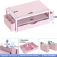 Desk Organizer and Accessories, Computer Monitor Stand Riser with Drawer and 2 Pen Holders, Office Desk Accessories & Workspace Organizers for Office Supplies (Pink)