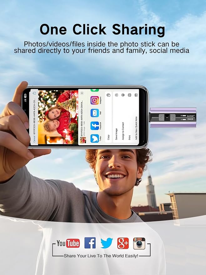 256GB Flash Drive Intended for Phone Tablet Androidphone and Computers, 4 in 1 Photo Stick for Phone Memory Storage Easily Backup Photos Videos, Plug and Play, No App Required (Light Purple)